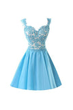 Chiffon Applique Homecoming Dresses Short Prom Dresses With Straps PG091