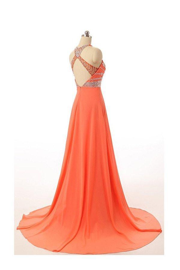 Chiffon Backless Orange Prom/Evening Dress With Beading PG 232 - Pgmdress