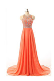 Rückenfreies, orangefarbenes Ball-/Abendkleid aus Chiffon mit Perlenstickerei PG 232 