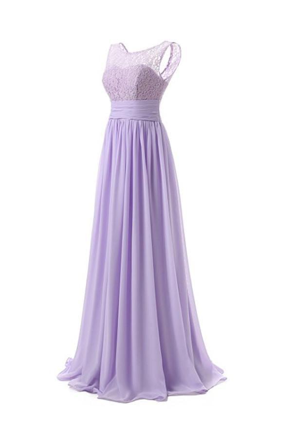 Chiffon Long Prom Dress Scoop Bridesmaid Dress Lace PG 204 - Pgmdress