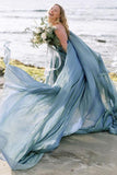 Chiffon Rustic Wedding Dresses Beach Wedding Gown With Court Train WD475 - Pgmdress