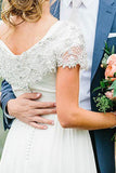 Chiffon V-neck Neckline A-line Wedding Dress With Beadings WD402 - Pgmdress