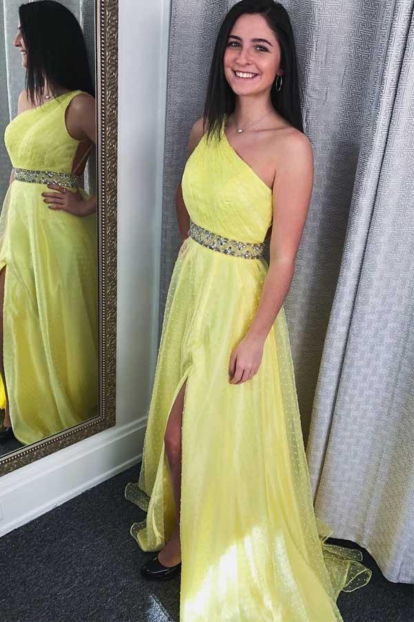 Classic One Shoulder Ruched Yellow Long Prom/Formal Dress PG856 - Pgmdress