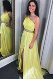 Klassisches, einschultriges, gerüschtes gelbes langes Ball-/formelles Kleid PG856 