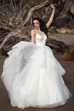 Classic Straps V Neck Ivory Long Bridal Gown Wedding Dresses  WD388