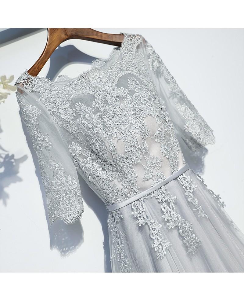 Classy Silver Flowy Long Tulle Prom Dress With Short Sleeves Custom Size / Custom Color Classy Silver Flowy Long Tulle Prom Dress With Short Sleeves Custom Size / Custom Color