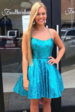 Criss Cross A-Line Short Prom Dress Blue Sequins Homecoming Dress  PD334