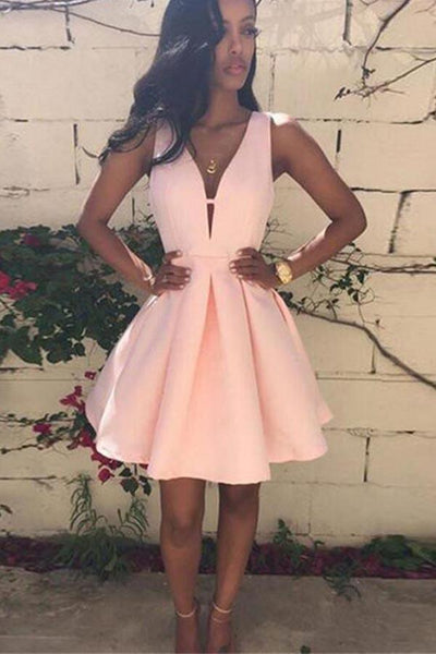 Custom Made V Neck Pink Short Prom Dress Pink V Neck Homecoming Dress US4 / Custom Color