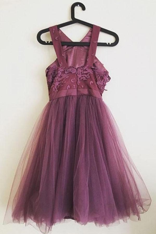 Cute A-line Applique Tulle Purple Homecoming Dresses PD300 - Pgmdress