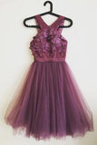 Cute A-line  Applique Tulle  Purple Homecoming Dresses PD300