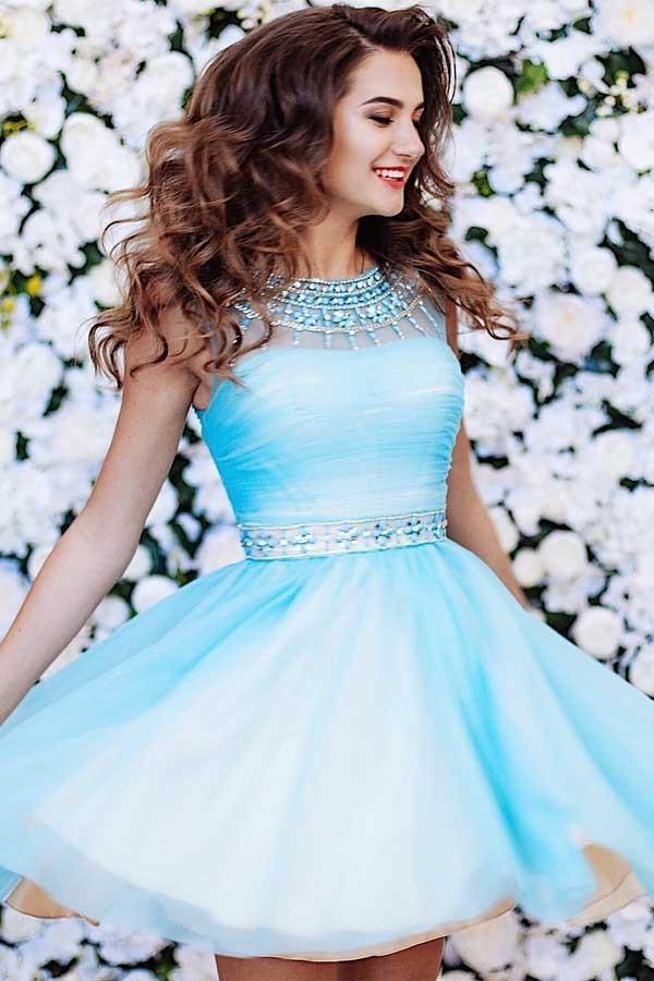 Cute A-line Blue Short Prom Dress Tulle Homecoming Dress PG150 - Pgmdress
