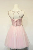 Cute A-line Round Neck Pink Tulle Short Prom Dress Homecoming Dresses PD131 - Pgmdress