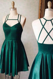 Jolie robe de soirée courte en satin vert A-ligne PD127