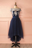 Cute Dark Blue Tulle Lace High Low Prom Dress Evening Dresses PG421 - Pgmdress