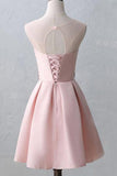 Cute Illusion Scoop Pink Short Homecoming Dresses PD217 - Pgmdress