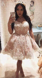 Cute Off The Shoulder A-line Short Pink Lace Homecoming Dress PG143 - Pgmdress
