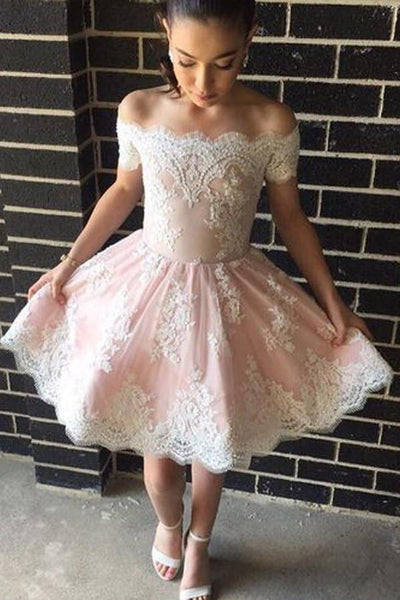 Short A Line Sweetheart Ruffles Shoulder Cute Lace Homecoming Dresses –  Pgmdress