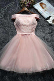 Cute Pink Lace Tulle Short Prom Dress Homecoming Dress PD144