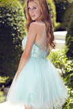 Cute Round neck Tulle Beads Sequin Short Prom Dress Homecoming Dress PG170 - Pgmdress