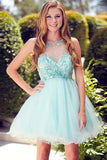 Cute Round neck Tulle Beads Sequin Short Prom Dress Homecoming Dress PG170 - Pgmdress