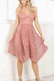 Cute Straps Short Pink Lace Homecoming Dress Party Dress PD205