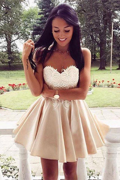 Cute Sweetheart Lace Applique Short Prom Dress Homecoming Dress US10 / As Picture Cute Sweetheart Lace Applique Short Prom Dress Homecoming Dress US10 / As Picture