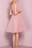 Cute V Neck Knee Length Pink Homecoming Dress Short Prom Dresses PG151 - Pgmdress