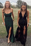 Dark Green Mermaid Split Long Prom Dress Evening Dress PSK228