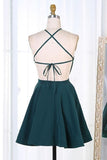 Dark Green Short Satin Homecoming Dresses Party Dresses PD301 - Pgmdress