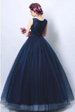 Dark Navy Blue Ball Gown Formal Prom Dress With Applique PG698 - Pgmdress