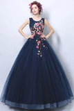 Dunkelmarineblaues formelles Ballkleid-Abschlussballkleid mit Applikation PG698 