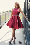 Dark Red Homecoming Dresses with Pocket Open Back Short Prom Dress  PD269