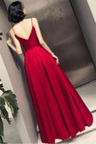 Dark Red Straps Beautiful Satin Simple Prom Dress Evening Dress PSK028 - Pgmdress