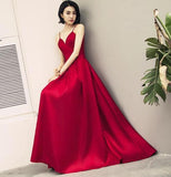 Dark Red Straps Beautiful Satin Simple Prom Dress Evening Dress PSK028 - Pgmdress