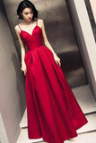 Dark Red Straps Beautiful Satin Simple Prom Dress Evening Dress PSK028