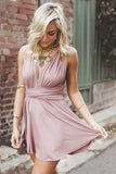 Deep V-Neck Criss-Cross Straps Short Blush Satin Homecoming Dress PG198 - Pgmdress