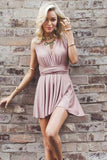 Deep V-Neck Criss-Cross Straps Short Blush Satin Homecoming Dress PG198 - Pgmdress