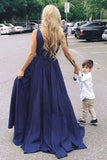 Deep V-Neck Floor-Length Royal Blue Taffeta Prom Dress with Pockets PG465 - Pgmdress