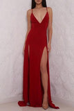 Deep V Neck High Slit Backless Red  Prom Dresses Evening Dresses PG466