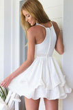 Deep V-Neck Short Ivory Sleeveless Homecoming Dress with Ruffles PD008 - Pgmdress