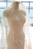 Designer Open Back Sheer Flowers Long Sleeve Mermaid Wedding Dress WD101 - Pgmdress