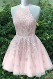 Dusty Blush Tulle Spaghetti Straps V-Neck A-Line Homecoming Dress PD359 - Pgmdress