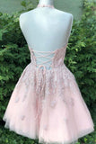 Dusty Blush Tulle Spaghetti Straps V-Neck A-Line Homecoming Dress PD359 - Pgmdress