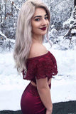 Eleagnt Two Piece Off the Shoulder Mermaid Burgundy Long Prom Dress PM240 - Pgmdress