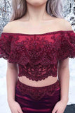 Eleagnt Two Piece Off the Shoulder Mermaid Burgundy Long Prom Dress PM240 - Pgmdress