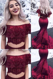 Eleagnt Two Piece Off the Shoulder Mermaid Burgundy Long Prom Dress PM240 - Pgmdress