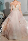 Elegant A-Line Long Sleeves Tulle Wedding Dresses With Appliques WD036 - Pgmdress