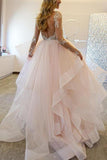 Elegant A-Line Long Sleeves Tulle Wedding Dresses With Appliques WD036