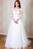 Elegant A-line Long Sleeves White Lace Wedding Dress Bridal Gowns WD112 - Pgmdress