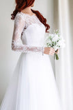 Elegant A-line Long Sleeves White Lace Wedding Dress Bridal Gowns WD112 - Pgmdress